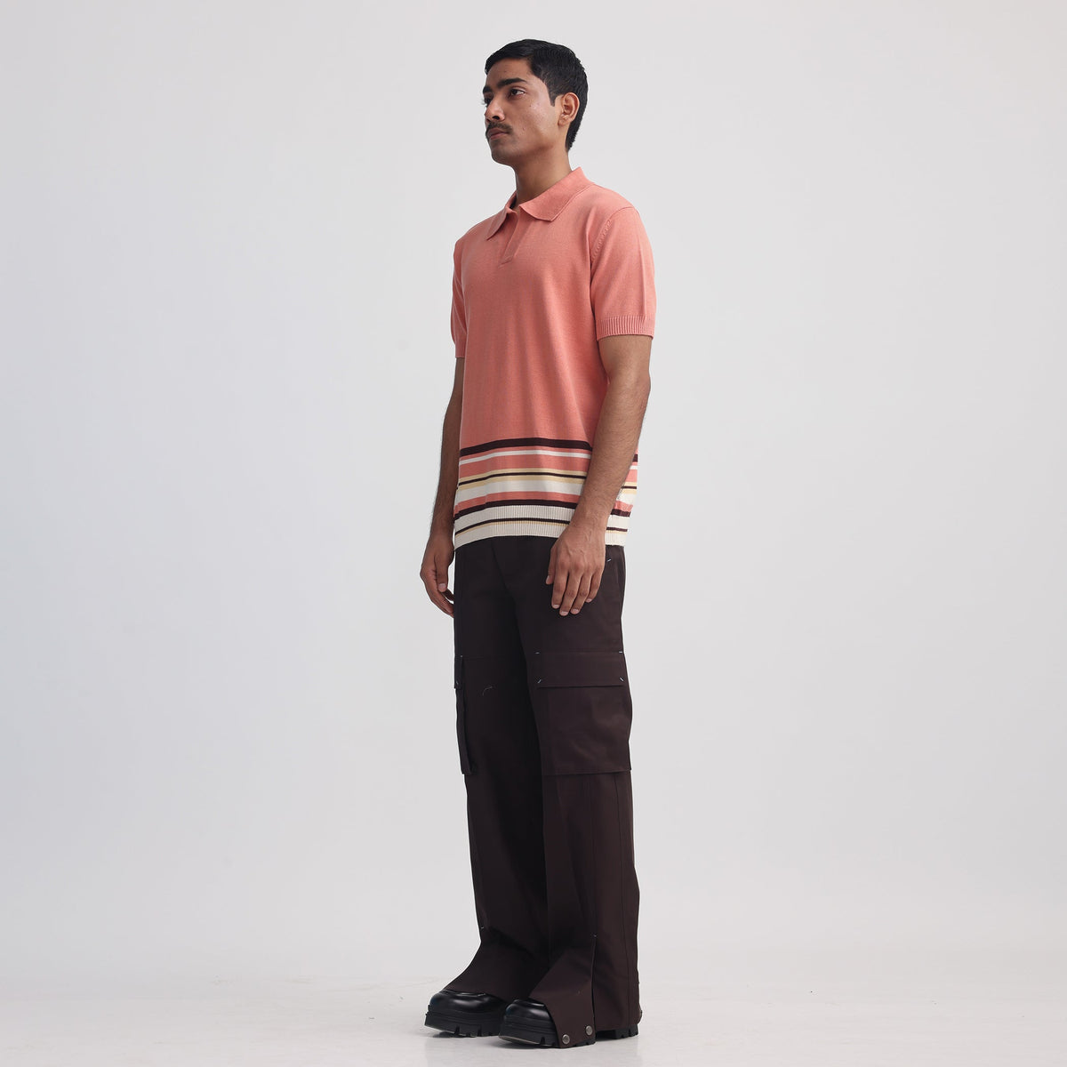 Canopy Striped Polo- Salmon