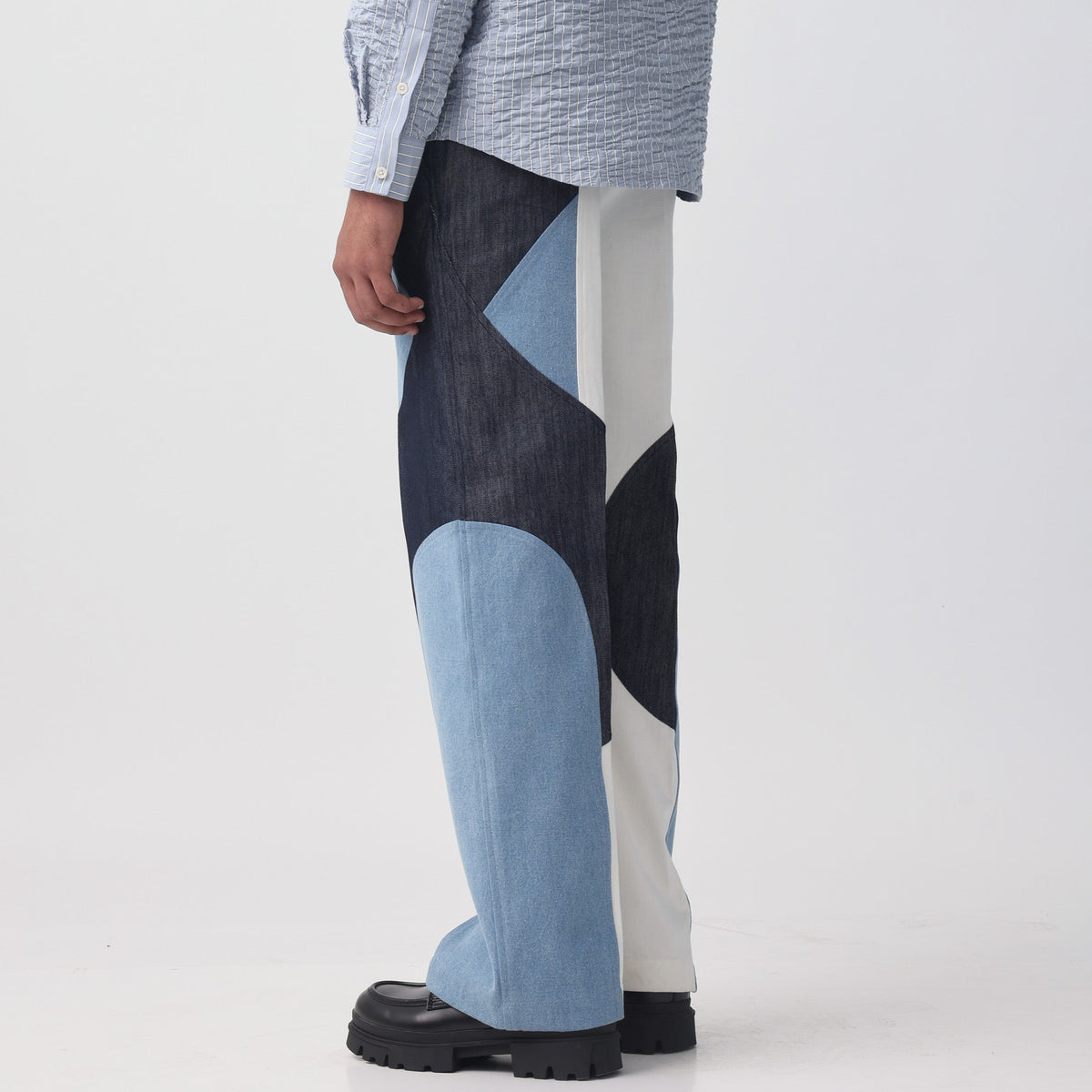 Border Panelled Trousers-Blue