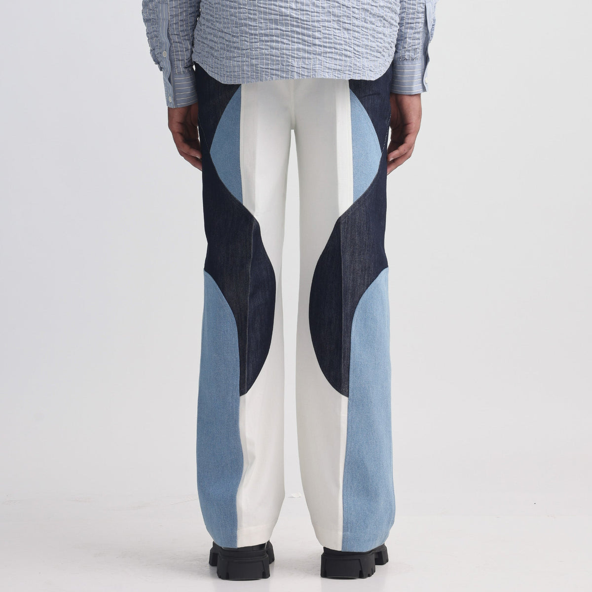 Border Panelled Trousers-Blue