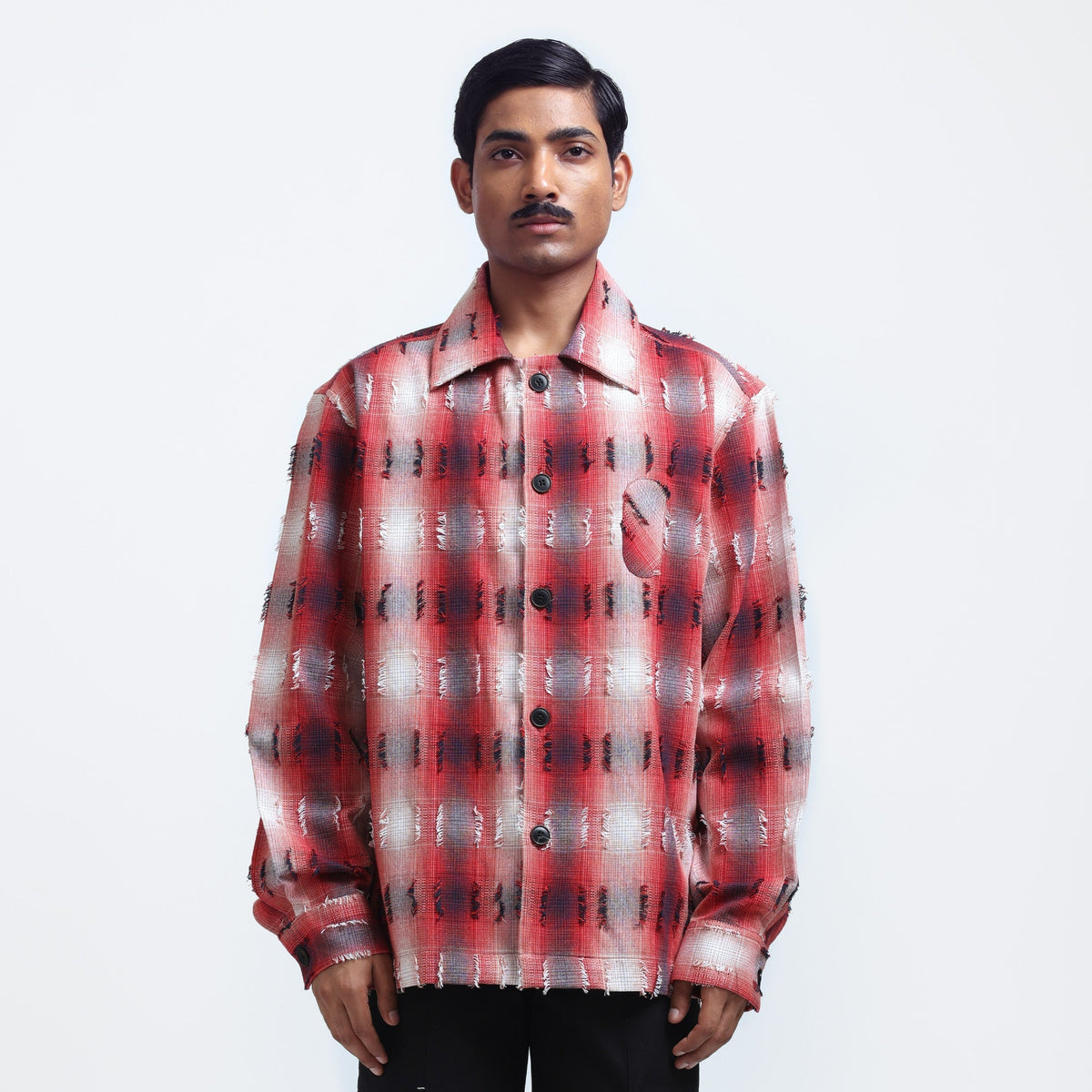 Medullary Ombre Checks Shirt- Red