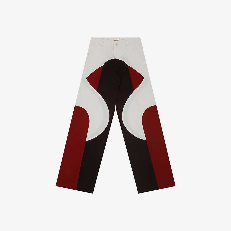 Border Panelled Trousers-Red