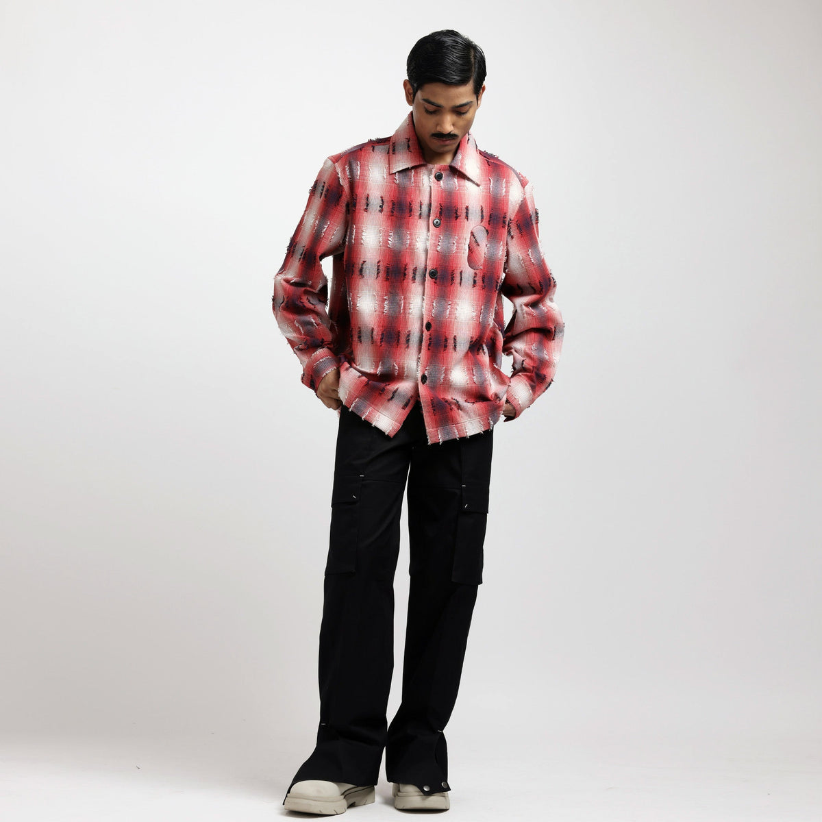 Medullary Ombre Checks Shirt- Red