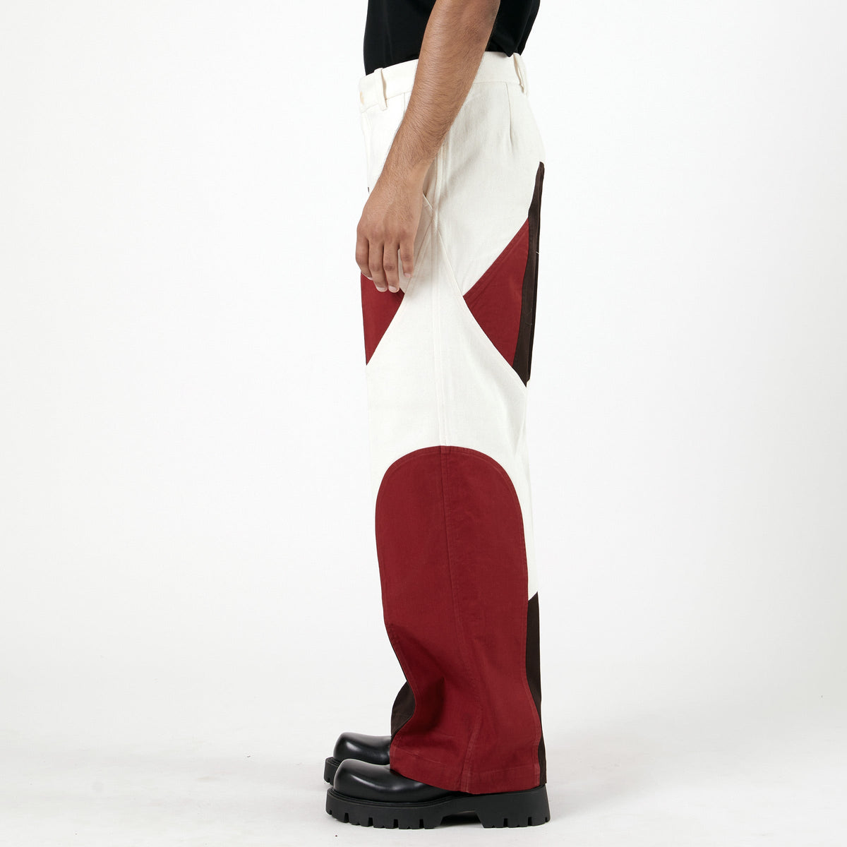 Border Panelled Trousers-Red