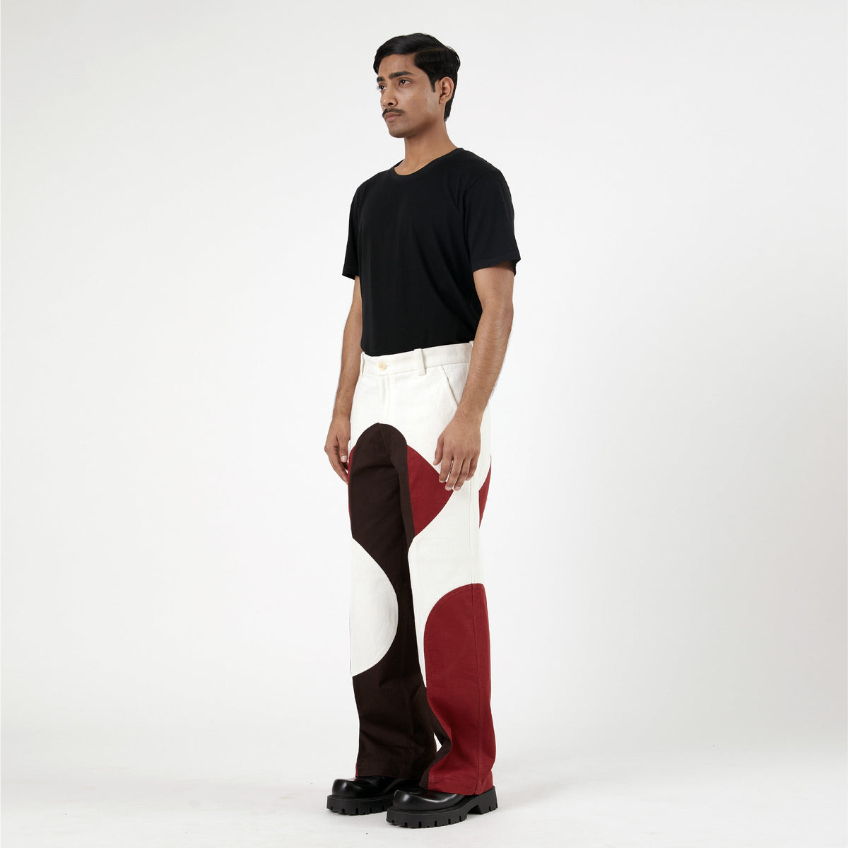 Border Panelled Trousers-Red