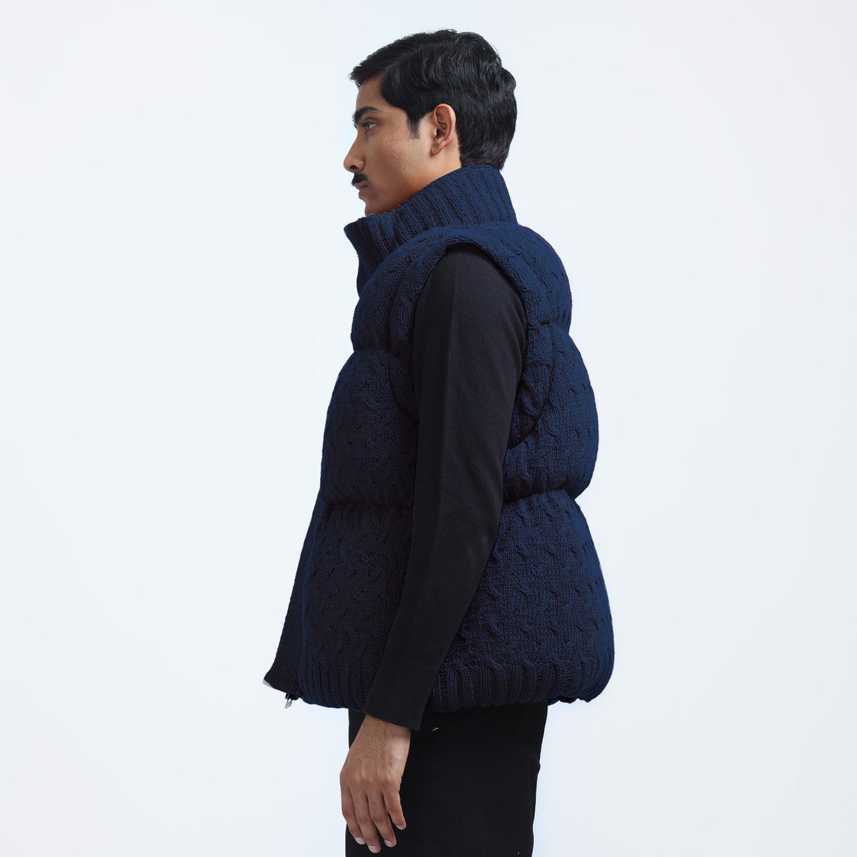 Pericardium Handknit Puffer Gilet- Navy Blue