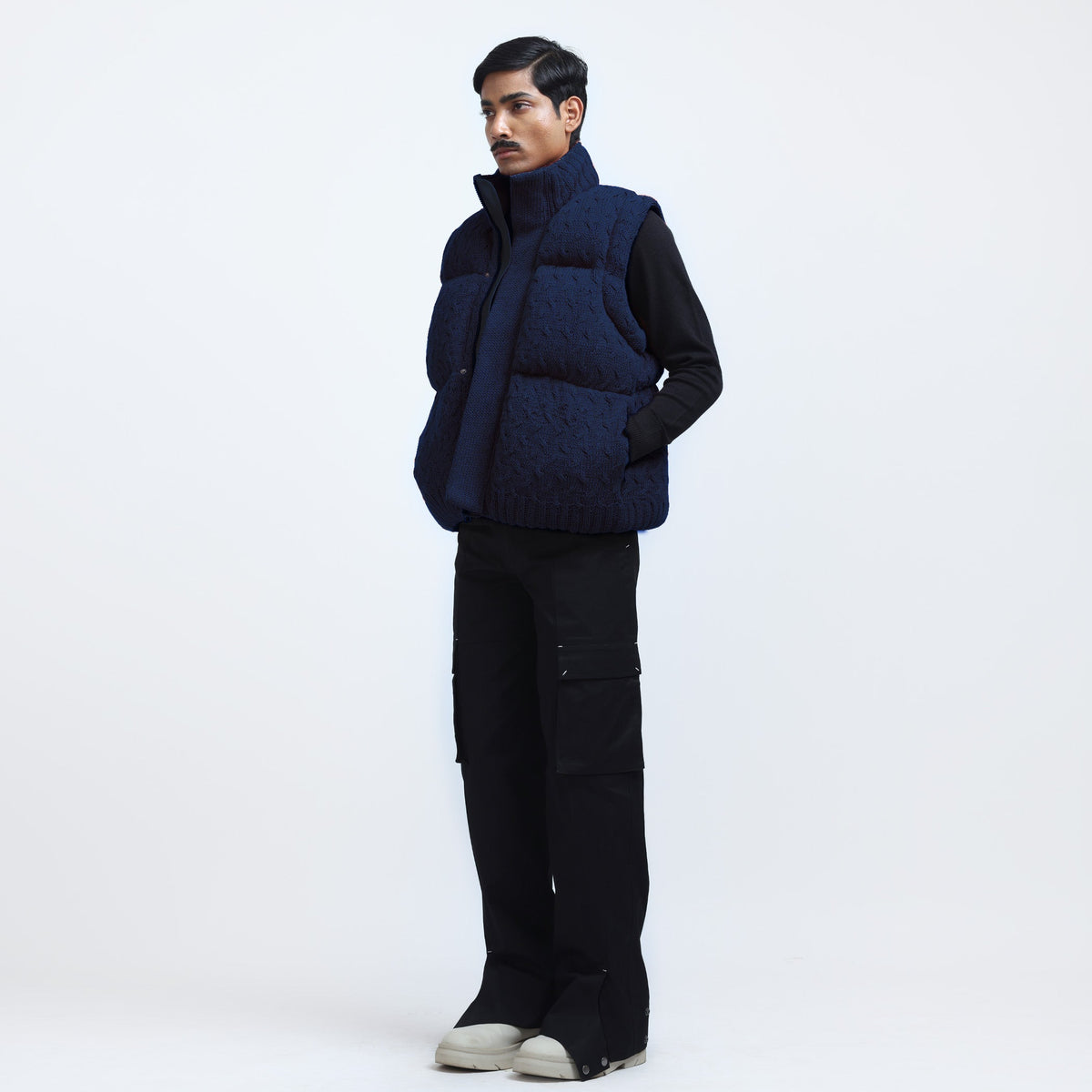 Pericardium Handknit Puffer Gilet- Navy Blue
