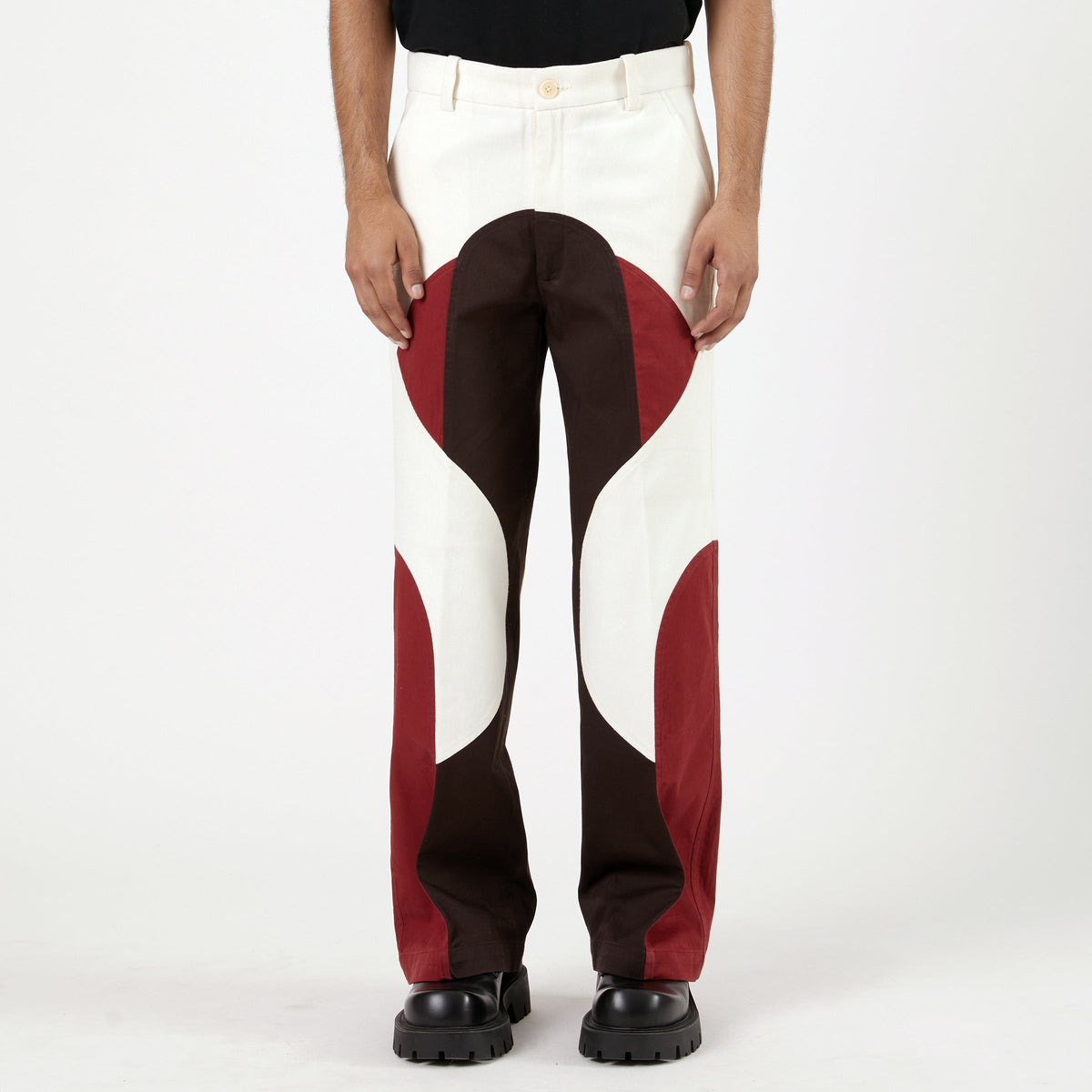 Border Panelled Trousers-Red