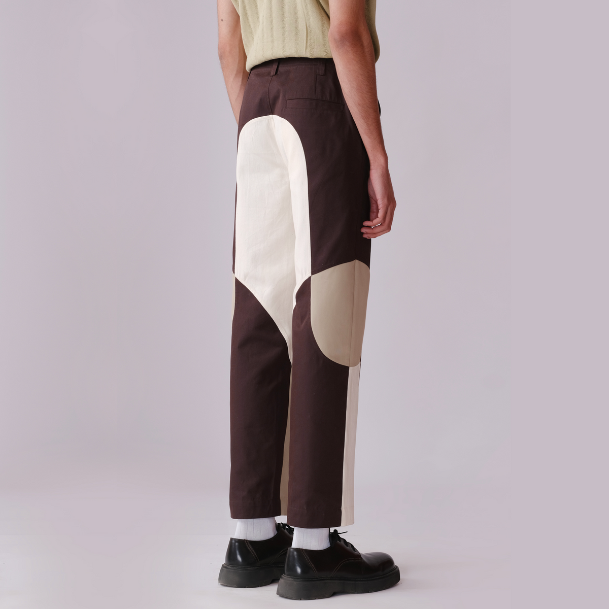 Border Panelled Trousers- Beige