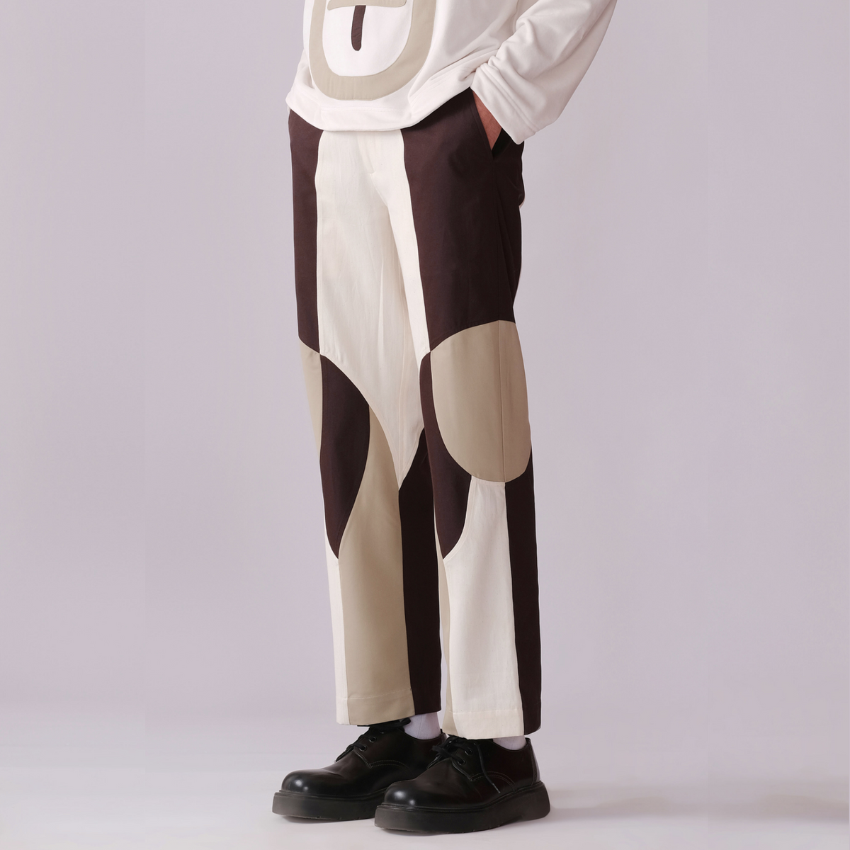 Border Panelled Trousers- Beige
