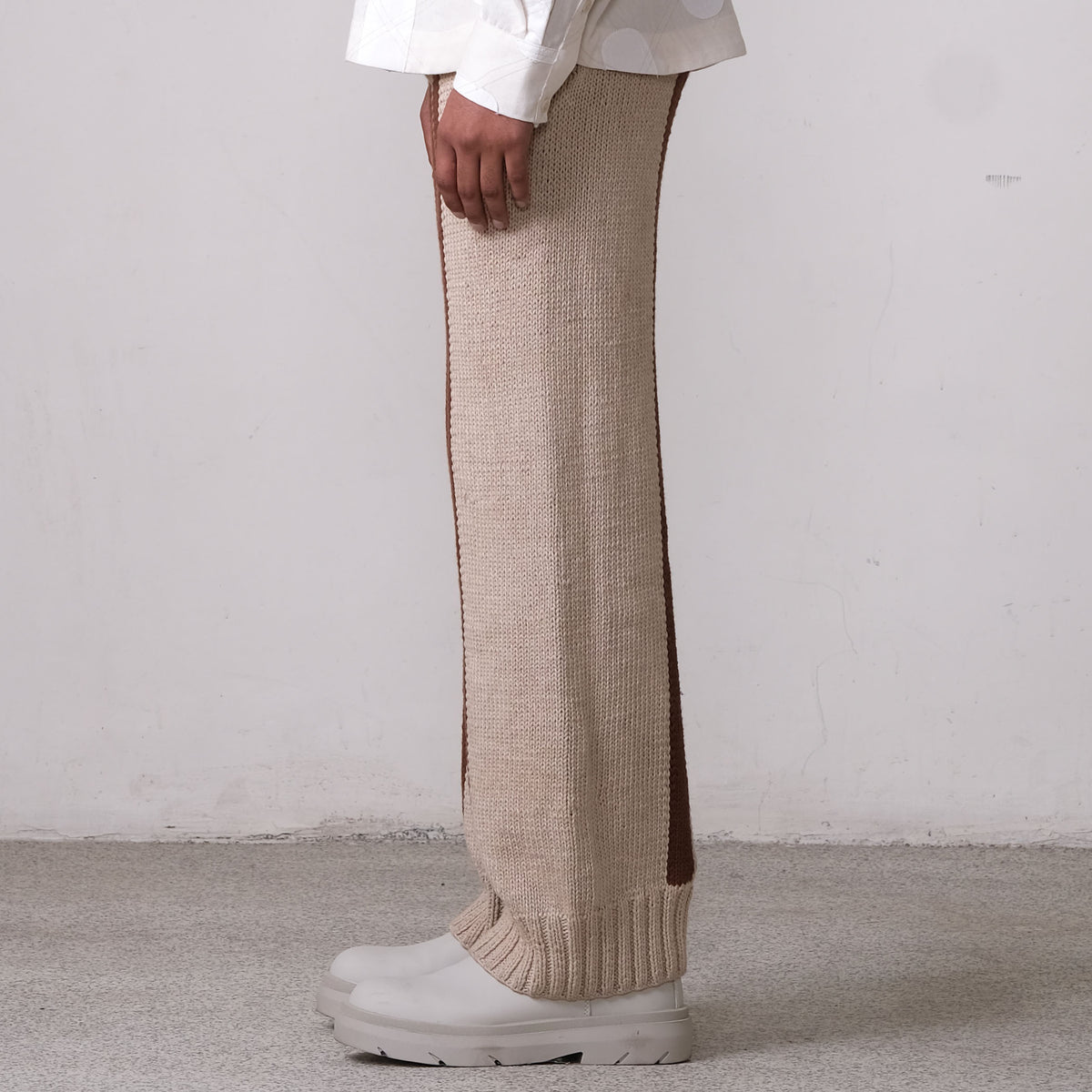 Fibula Striped Hand-knitted Trousers- Beige
