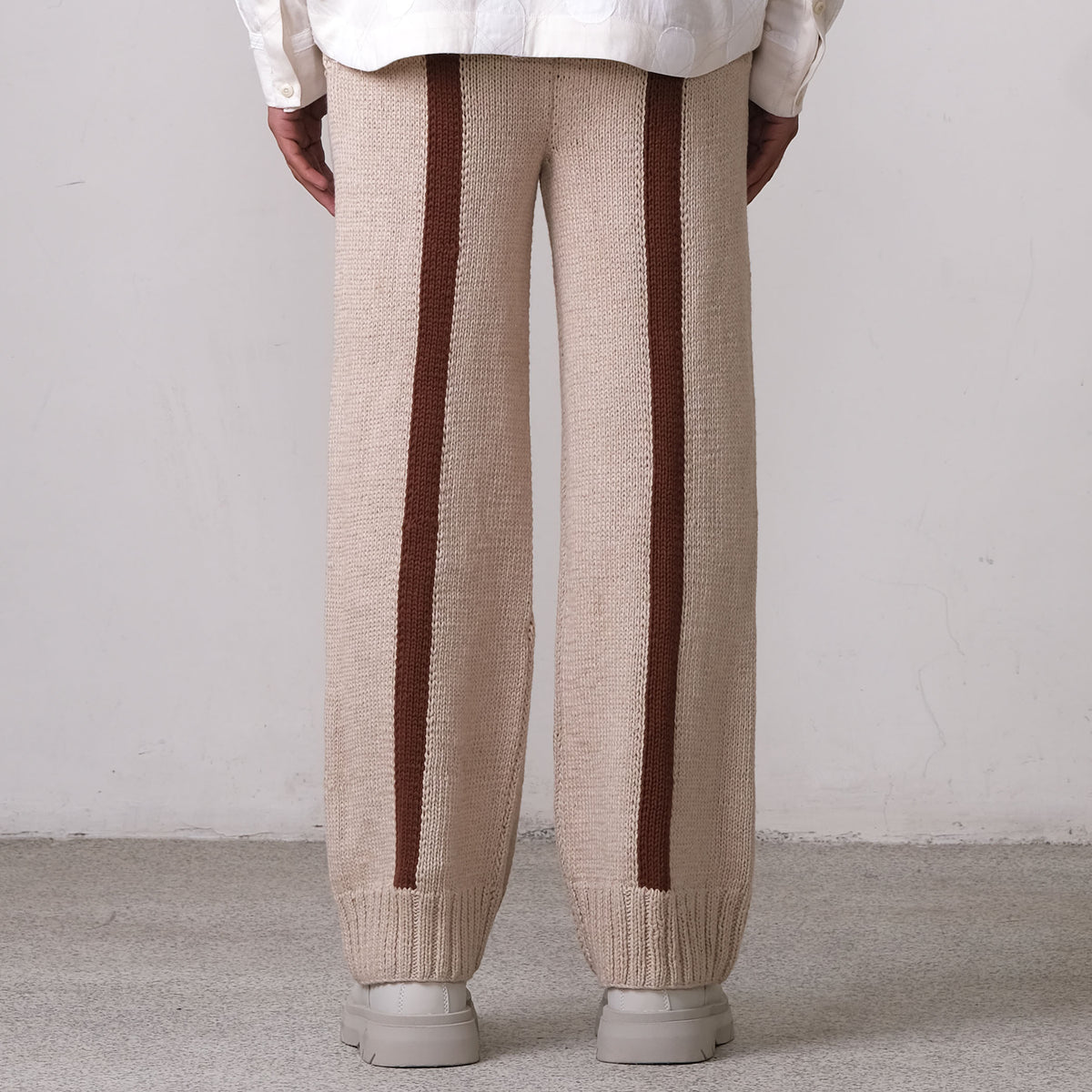 Fibula Striped Hand-knitted Trousers- Beige