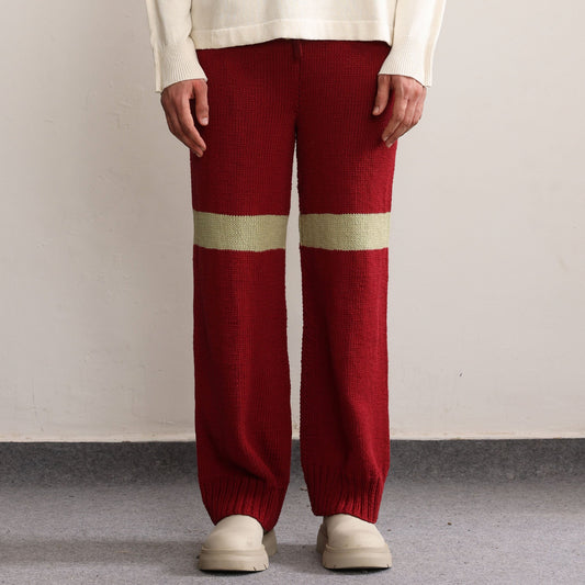 Fibula Striped Handknit Trousers-Maroon