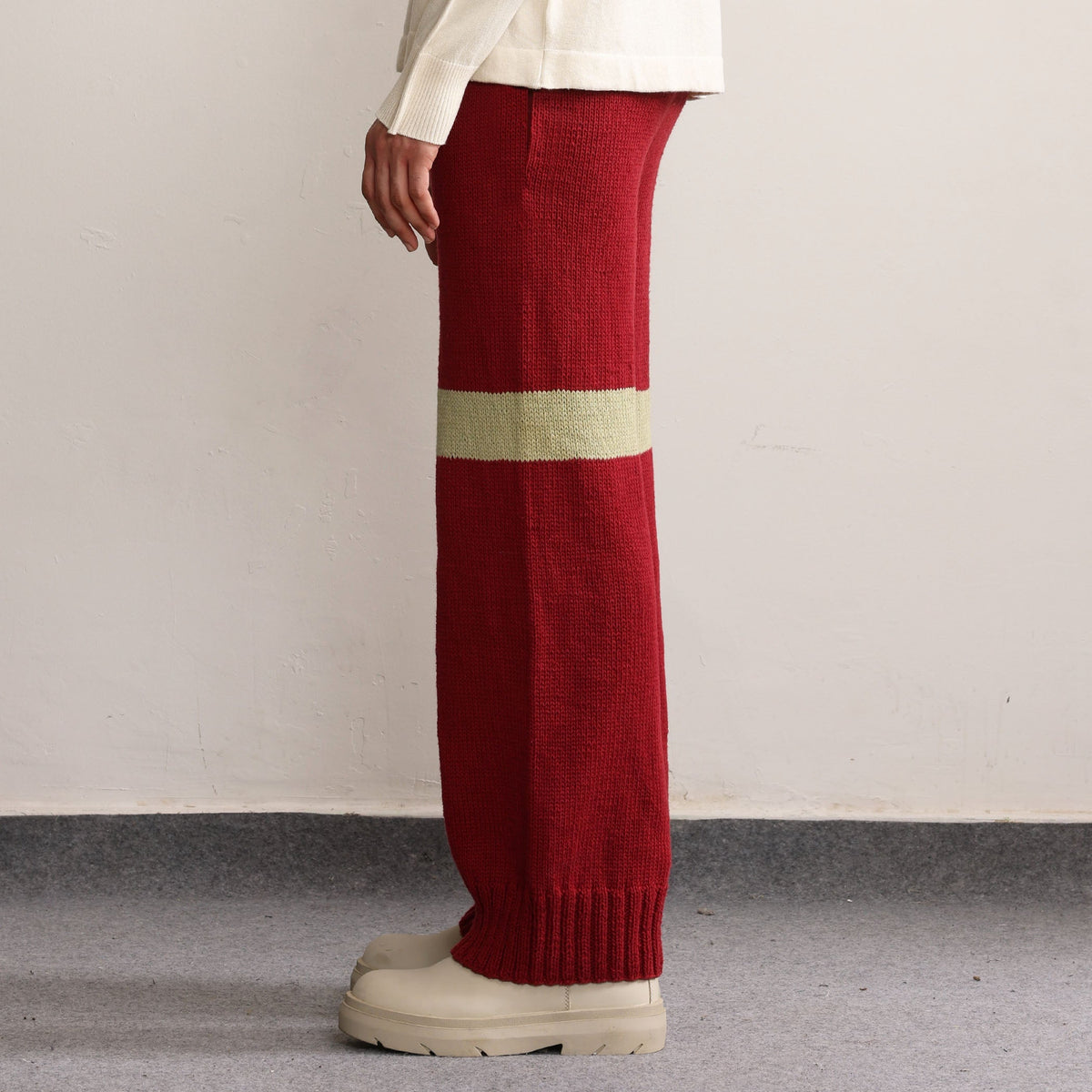 Fibula Striped Handknit Trousers-Maroon